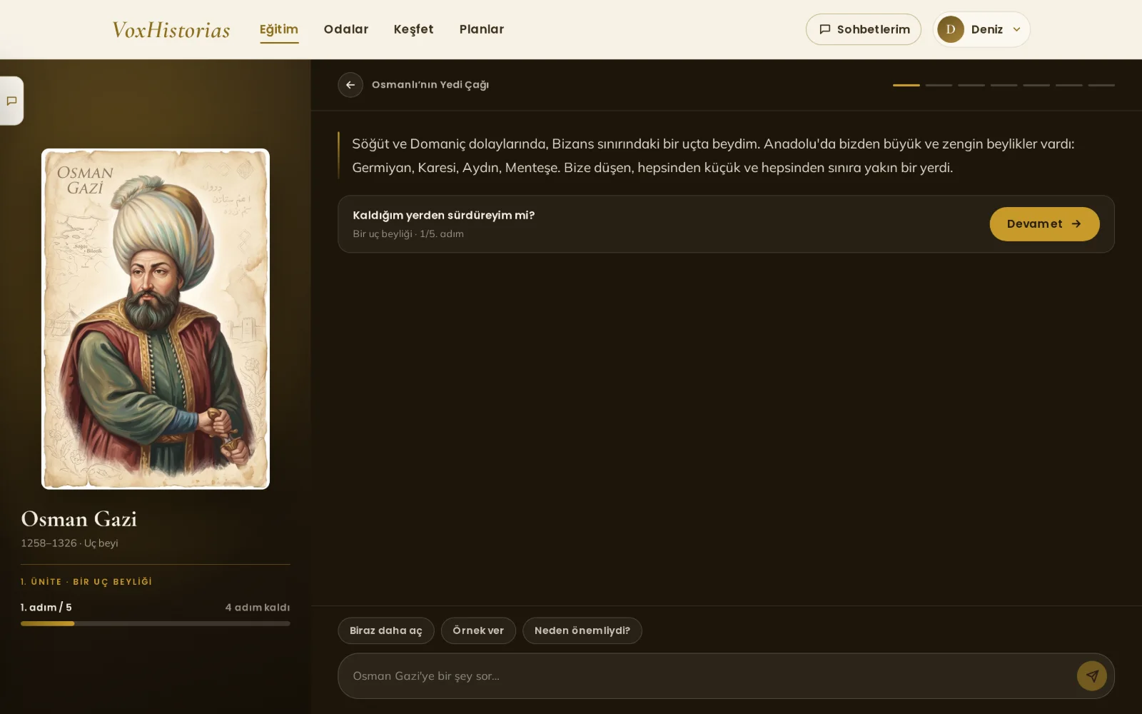 VoxHistorias web app: a learning route narrated by Osman Gazi